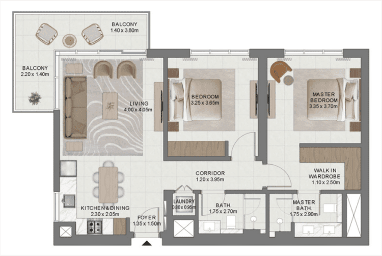 2 Bedrooms Bedroom Floor Plan
