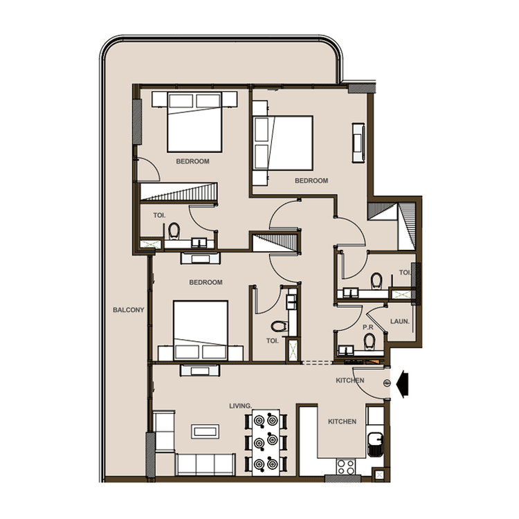 3 Bedrooms Bedroom Floor Plan