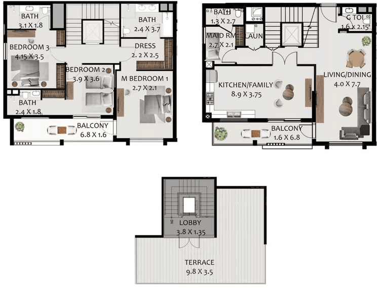 3 Bedrooms Bedroom Floor Plan