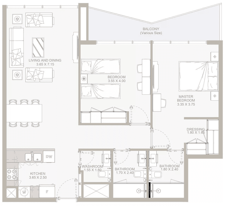 2 Bedrooms Bedroom Floor Plan