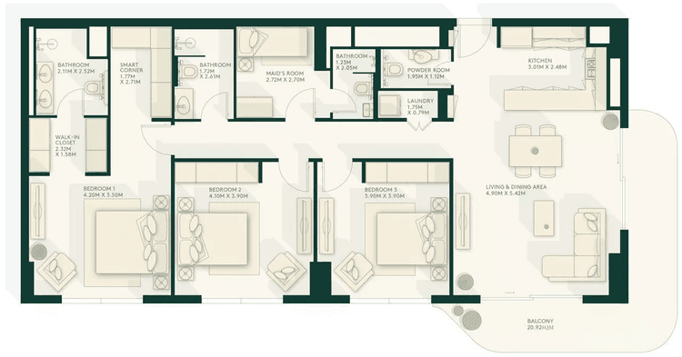 3 Bedrooms Bedroom Floor Plan