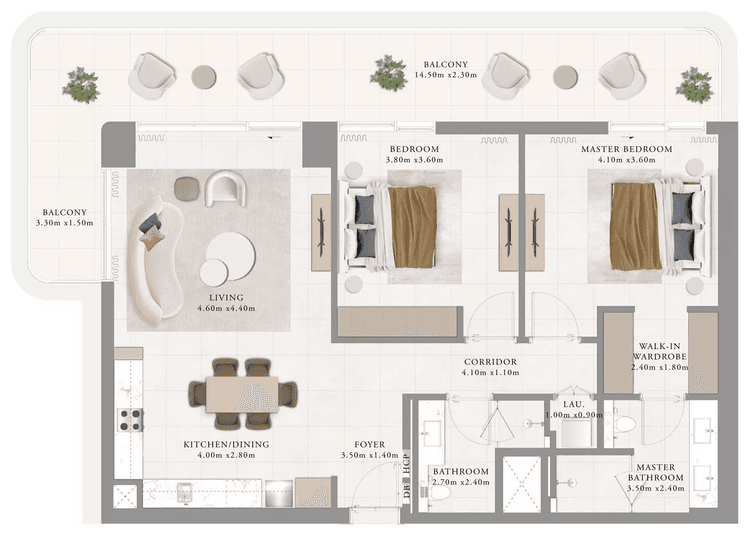 2 Bedrooms Bedroom Floor Plan