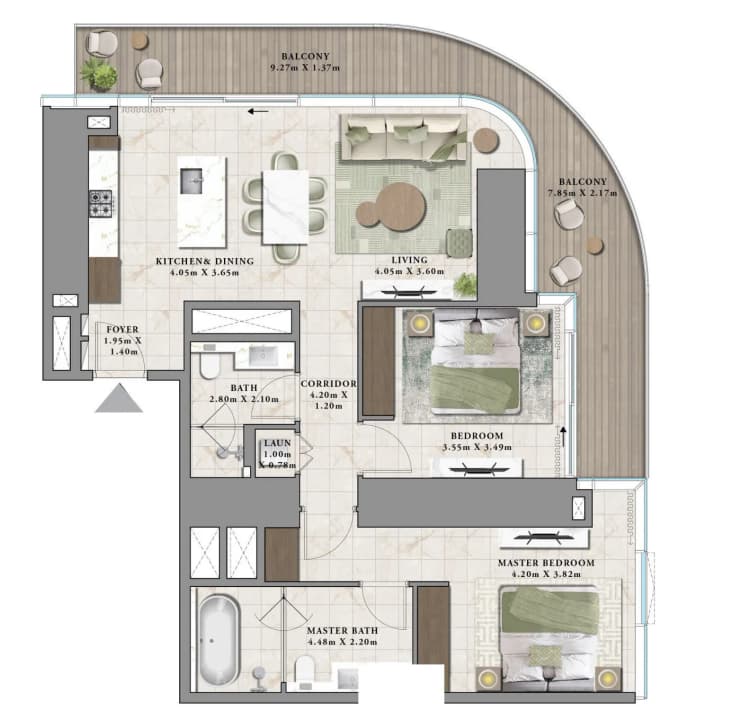 2 Bedrooms Bedroom Floor Plan