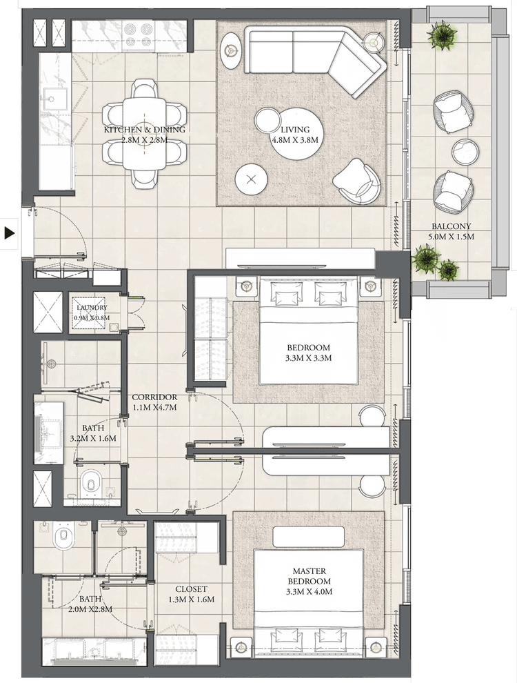 2 Bedrooms Bedroom Floor Plan
