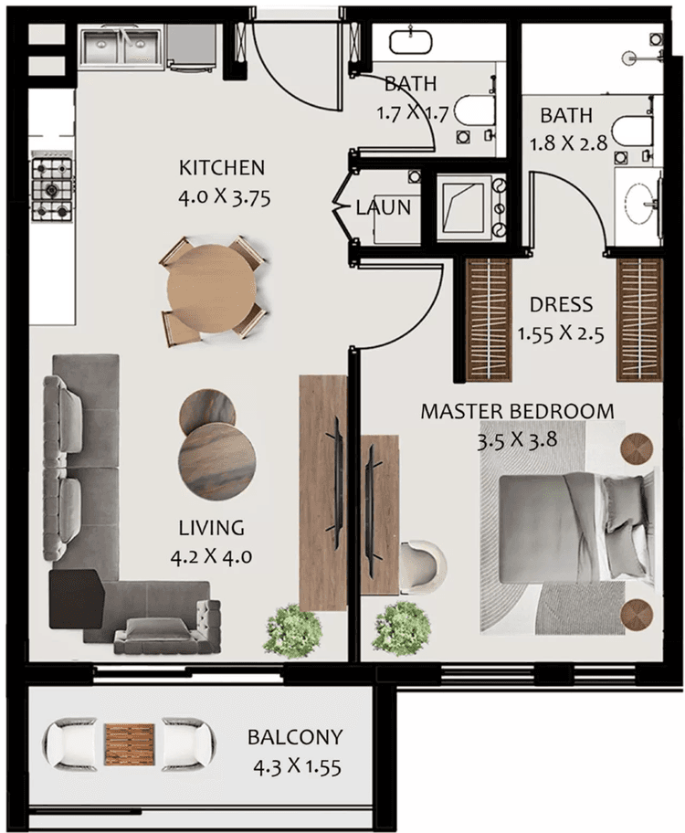 1 Bedroom Bedroom Floor Plan