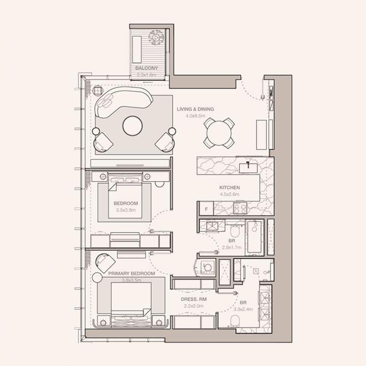 2 Bedrooms Bedroom Floor Plan