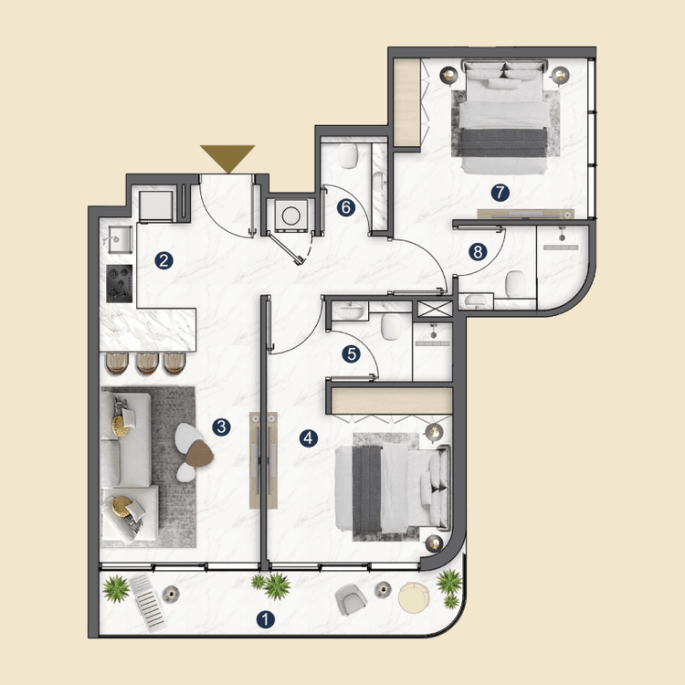 2 Bedrooms Bedroom Floor Plan