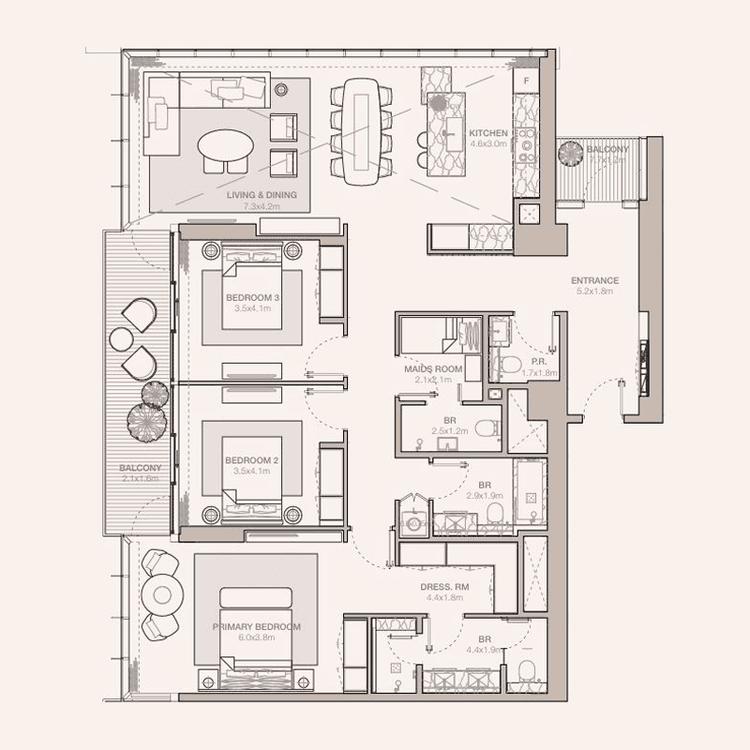 3 Bedrooms Bedroom Floor Plan