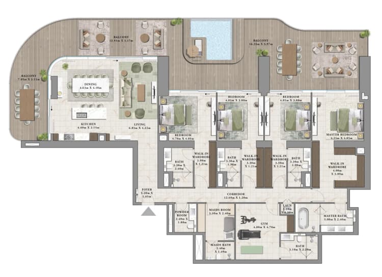 4 Bedrooms Bedroom Floor Plan