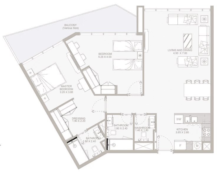 2 Bedrooms Bedroom Floor Plan