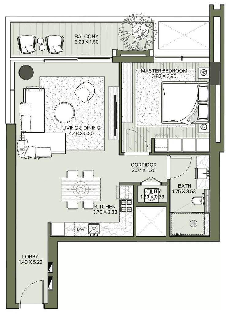 1 Bedroom Bedroom Floor Plan