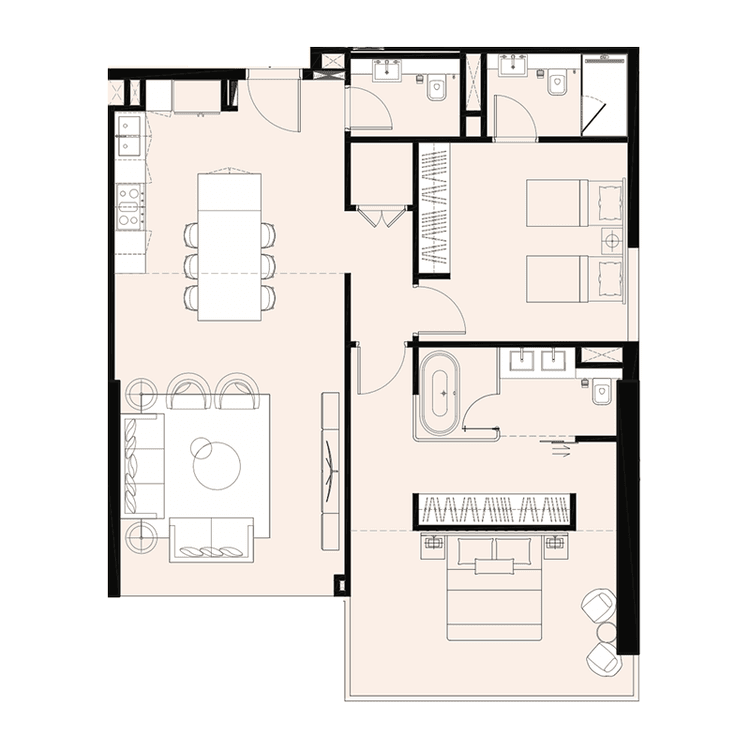 2 Bedrooms Bedroom Floor Plan