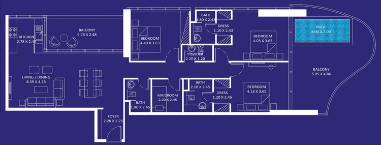 3 Bedrooms Bedroom Floor Plan