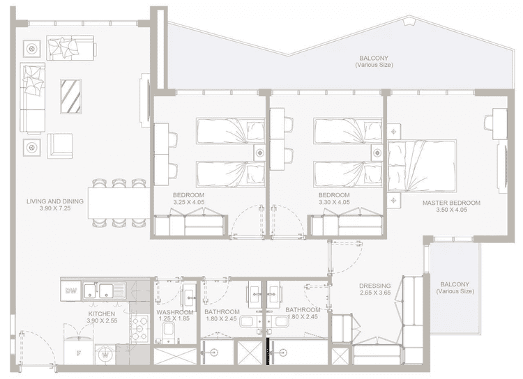 3 Bedrooms Bedroom Floor Plan