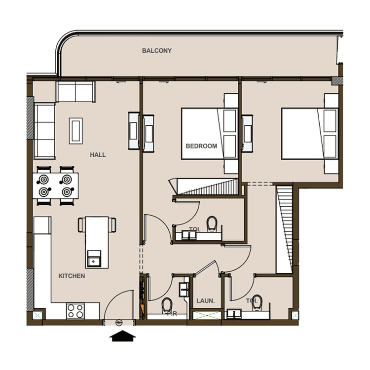 2 Bedrooms Bedroom Floor Plan