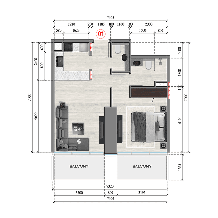 1 Bedroom Bedroom Floor Plan