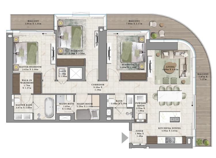 3 Bedrooms Bedroom Floor Plan