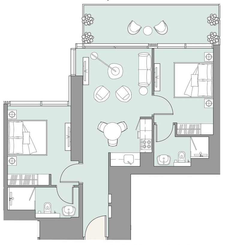 2 Bedrooms Bedroom Floor Plan