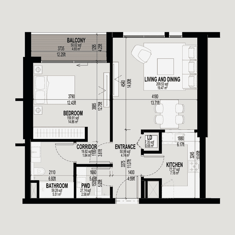 1 Bedroom Bedroom Floor Plan