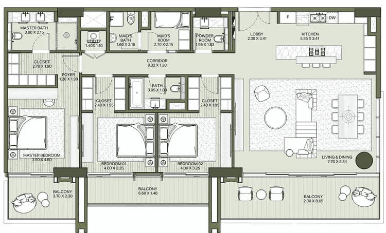 3 Bedrooms Bedroom Floor Plan
