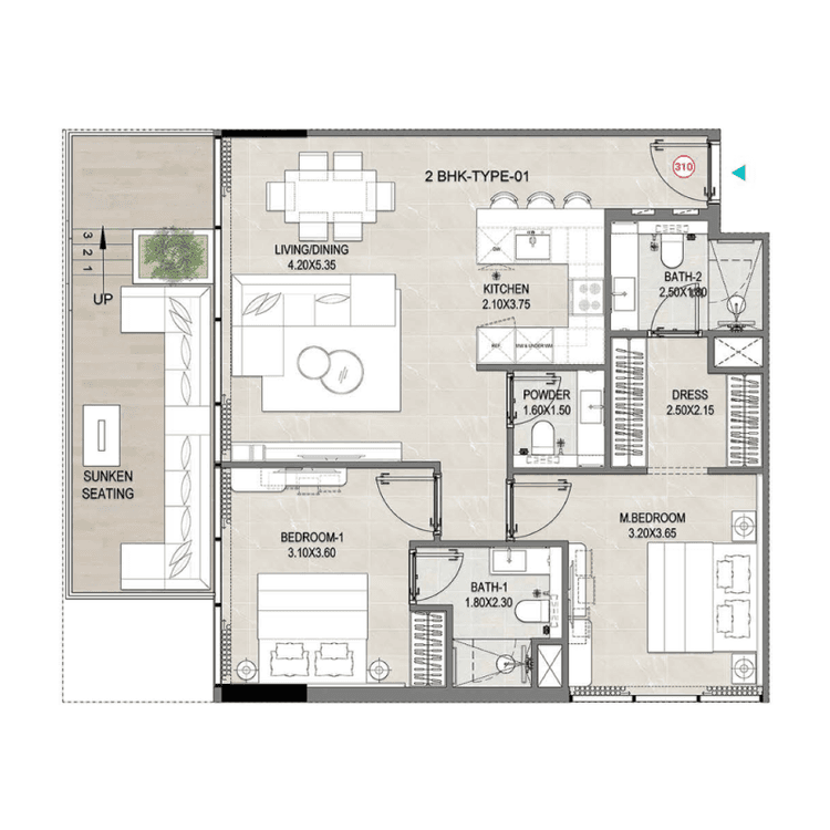 2 Bedrooms Bedroom Floor Plan