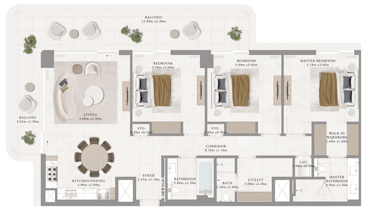 3 Bedrooms Bedroom Floor Plan