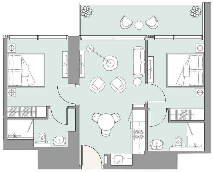 2 Bedrooms Bedroom Floor Plan
