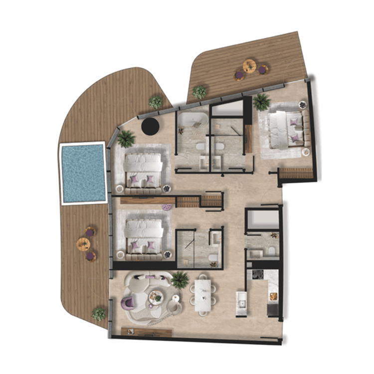 3 Bedrooms Bedroom Floor Plan