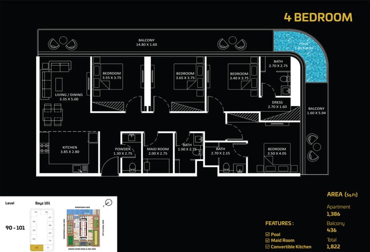 4 Bedrooms Bedroom Floor Plan