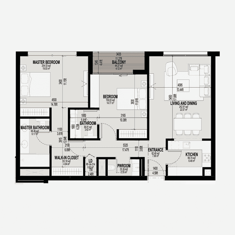 2 Bedrooms Bedroom Floor Plan