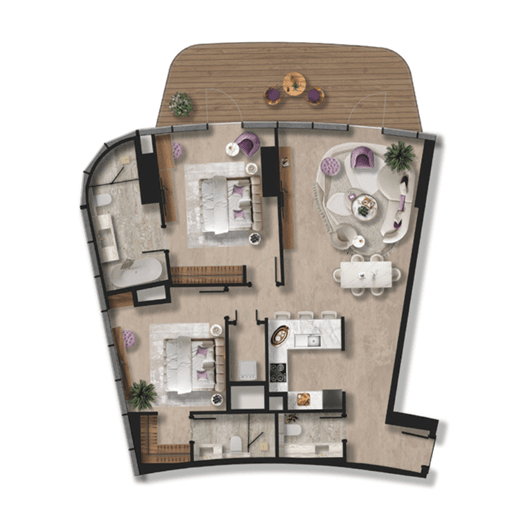 2 Bedrooms Bedroom Floor Plan