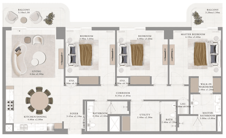 3 Bedrooms Bedroom Floor Plan