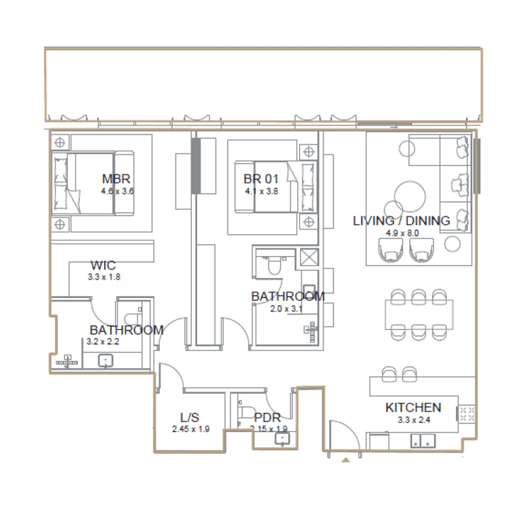 2 Bedrooms Bedroom Floor Plan