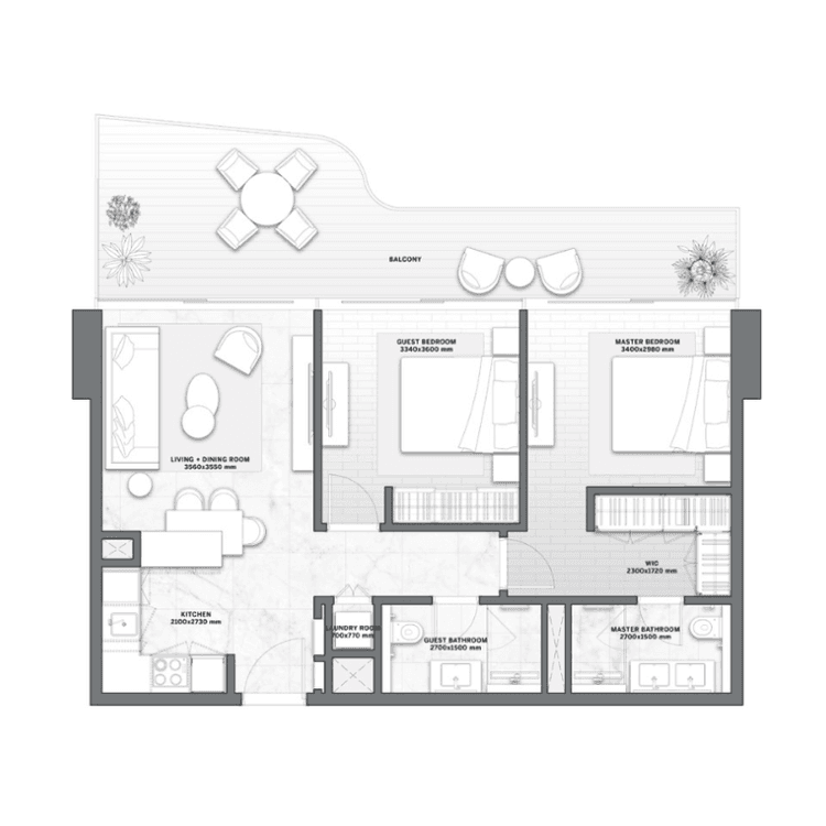 2 Bedrooms Bedroom Floor Plan