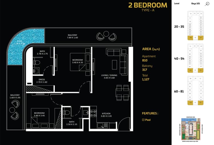 2 Bedrooms Bedroom Floor Plan