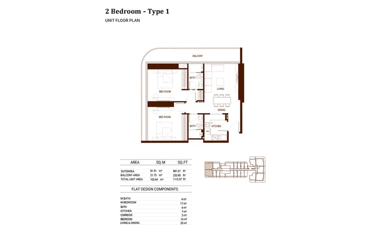 2 Bedrooms Bedroom Floor Plan