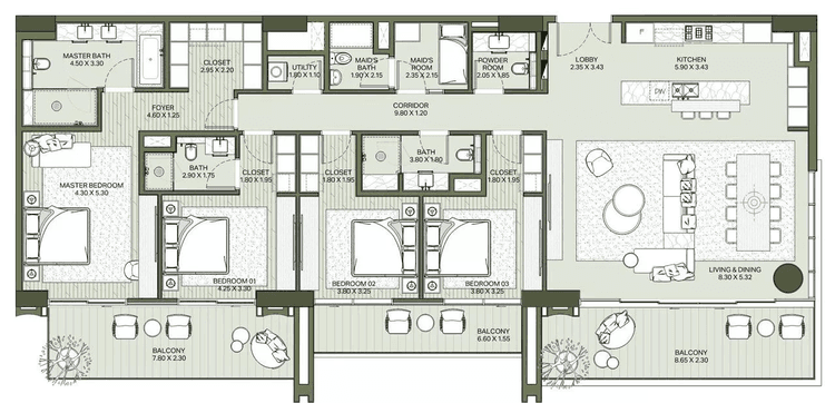 4 Bedrooms Bedroom Floor Plan