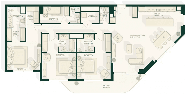 3 Bedrooms Bedroom Floor Plan