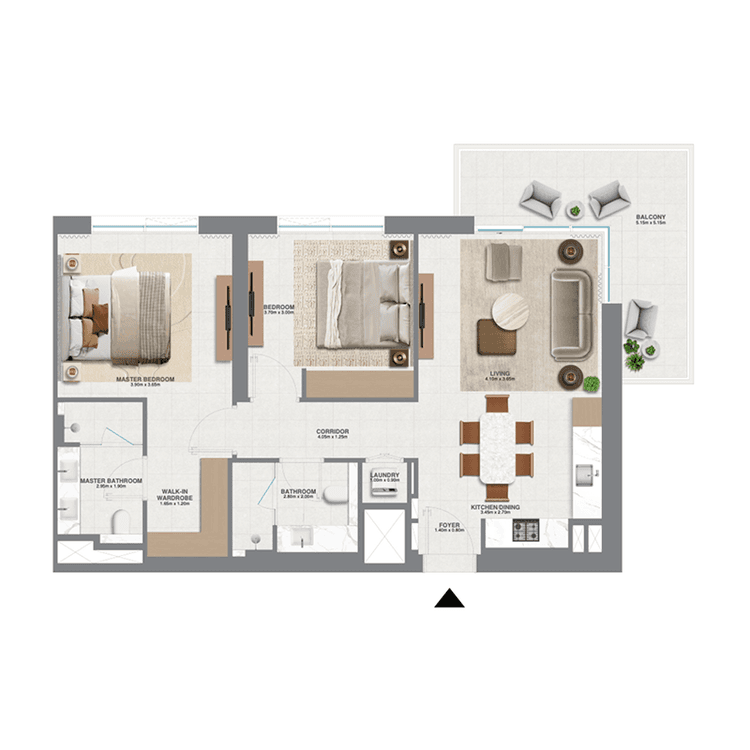 2 Bedrooms Bedroom Floor Plan