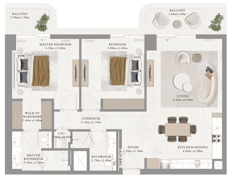 2 Bedrooms Bedroom Floor Plan