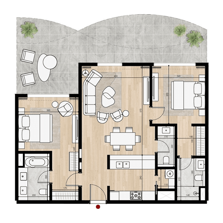 2 Bedrooms Bedroom Floor Plan