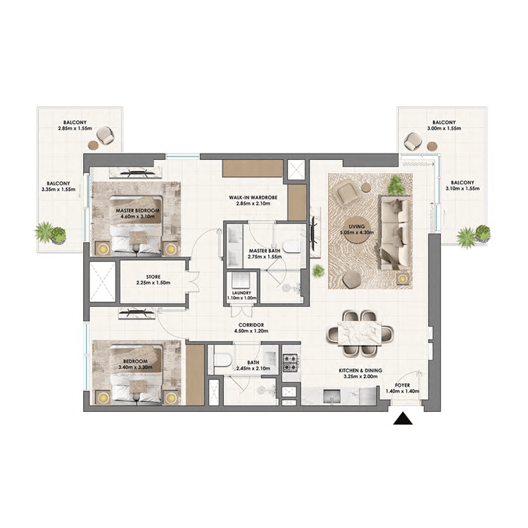 2 Bedrooms Bedroom Floor Plan