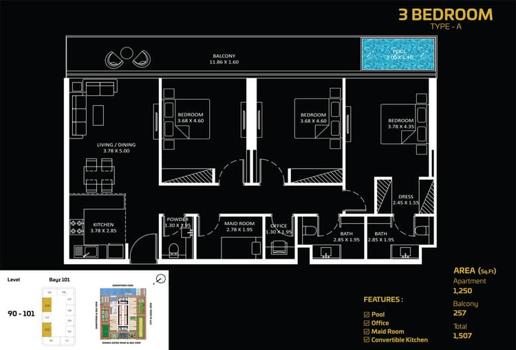 3 Bedrooms Bedroom Floor Plan