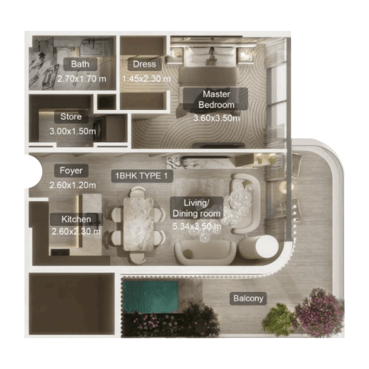 1 Bedroom Bedroom Floor Plan