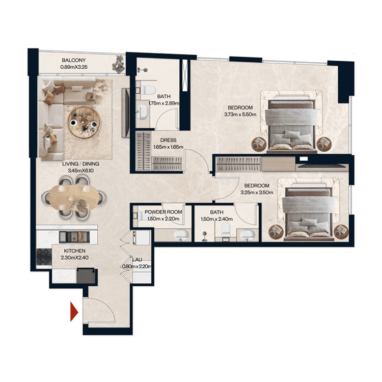 2 Bedrooms Bedroom Floor Plan