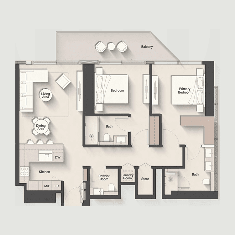2 Bedrooms Bedroom Floor Plan