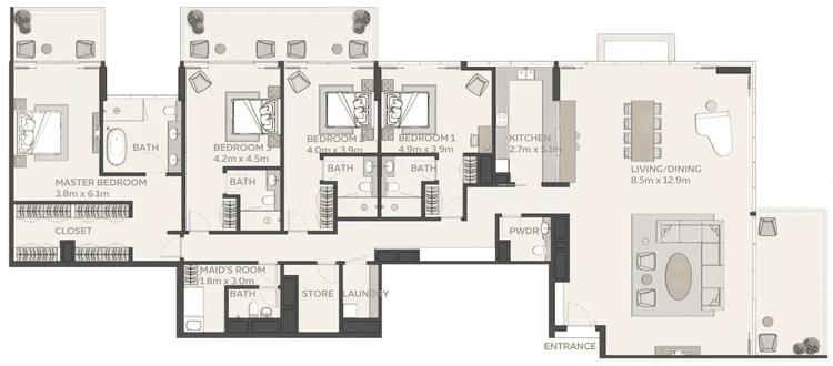 4 Bedrooms Bedroom Floor Plan