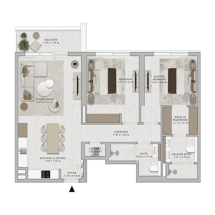 2 Bedrooms Bedroom Floor Plan
