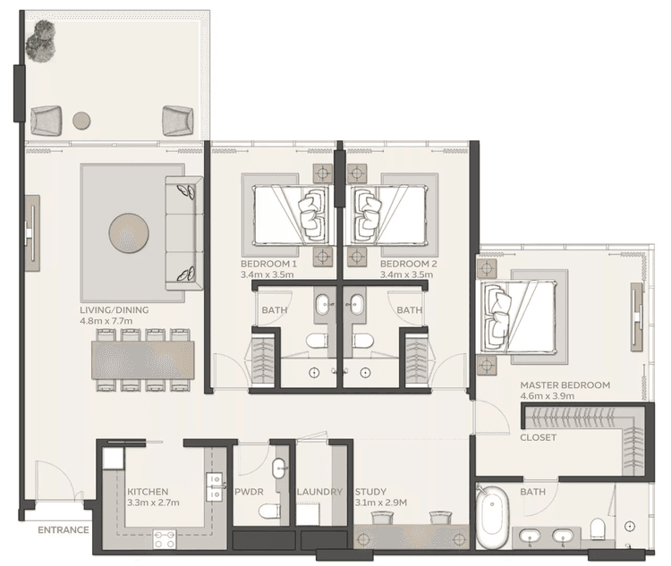 3 Bedrooms Bedroom Floor Plan