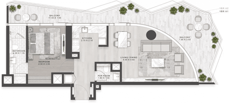 1 Bedroom Bedroom Floor Plan